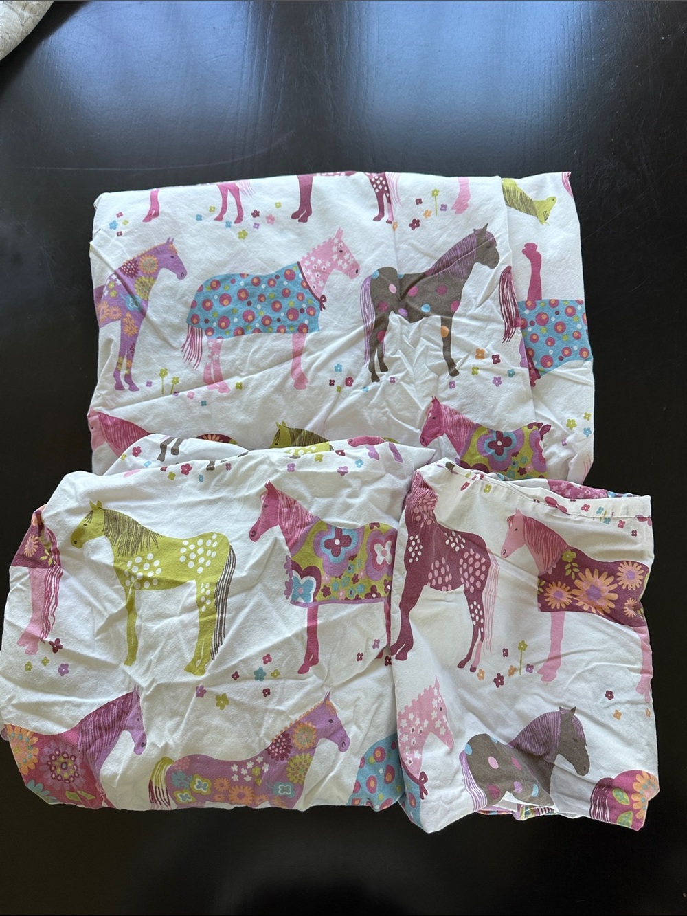 Garnet Hill Horse Print Bedding in Pink, Green, Purple
